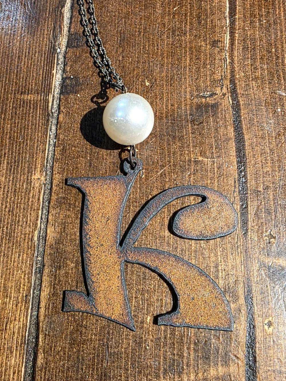 Initial 'K' Letter Pendant Necklace with Pearl Accent - Women Jewelry